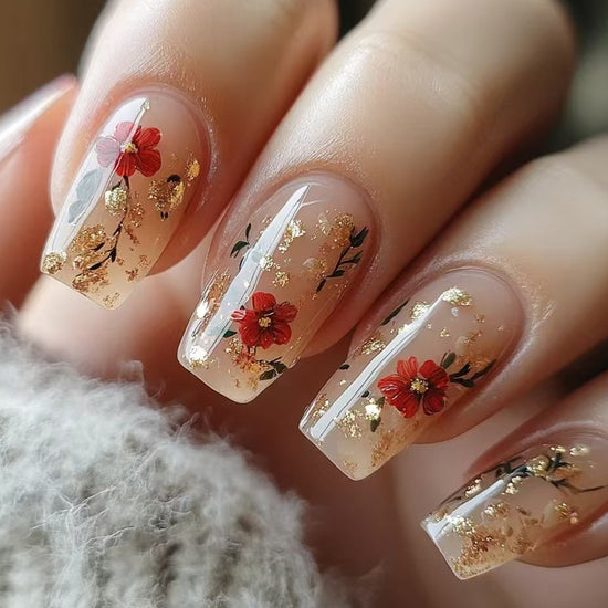 Gold Glitter Rose Press-On Nails