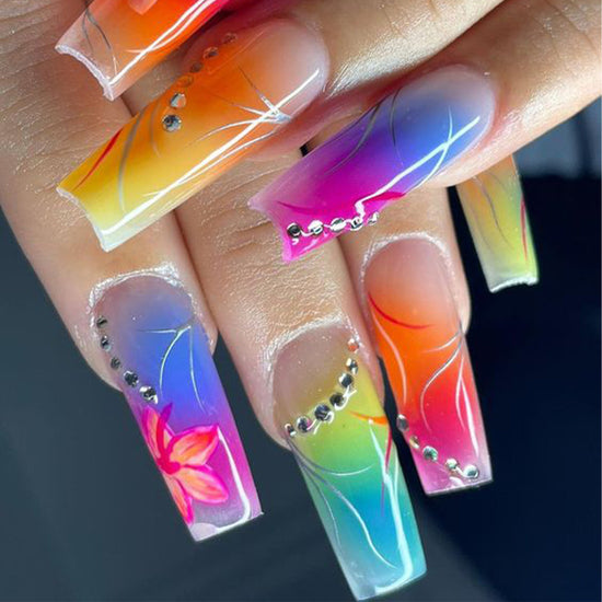 Gradient Flower Press-On Nails
